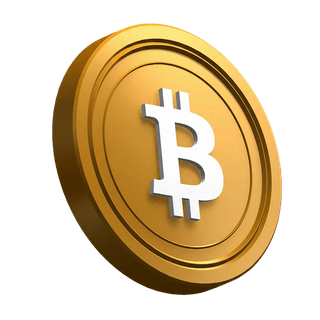 Sección principal con moneda de Bitcoin (BTC) en posición inclinada